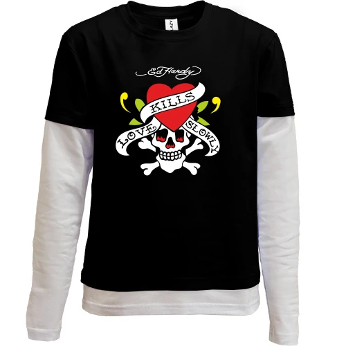 Комбінований дитячий лонгслів, Чорний, Ed Hardy