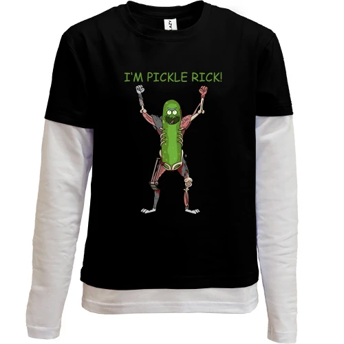 Комбінований дитячий лонгслів з Огірочком Ріком і написом «I'm Pickle Rick»