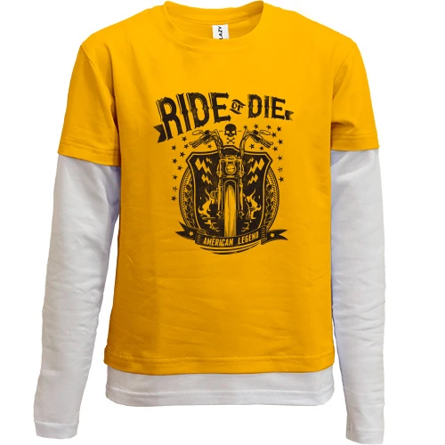 Комбінований дитячий лонгслів, Жовтий, з мотоциклом "ride or die"