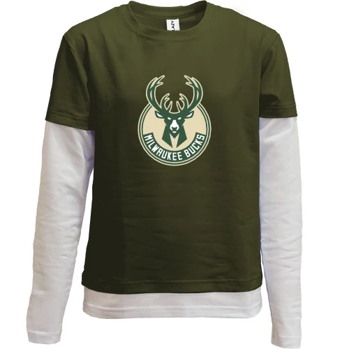 Комбинированный детский лонгслив, Хаки, Milwaukee Bucks