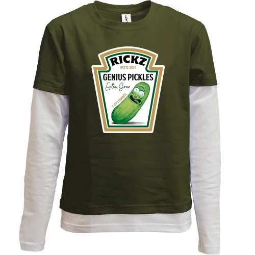 Комбинированный детский лонгслив, хаки, Rickz Genius Pickles