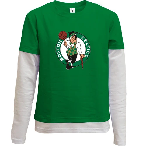 Комбинированный детский лонгслив, зеленый, с лепреконом Boston Celtics