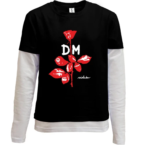 Комбінований дитячий лонгслів, чорний, Depeche Mode large rose