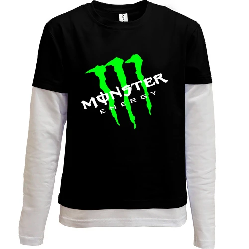 Комбинированный детский лонгслив, черный, Monster energy (наискосок)
