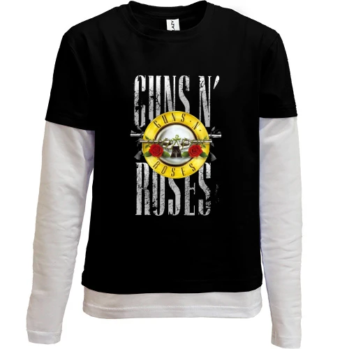 Комбінований дитячий лонгслів, Чорний, з написом і лого Guns n` roses