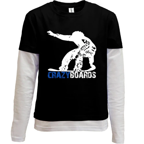 Комбинированный детский лонгслив, черный, Crazu boards