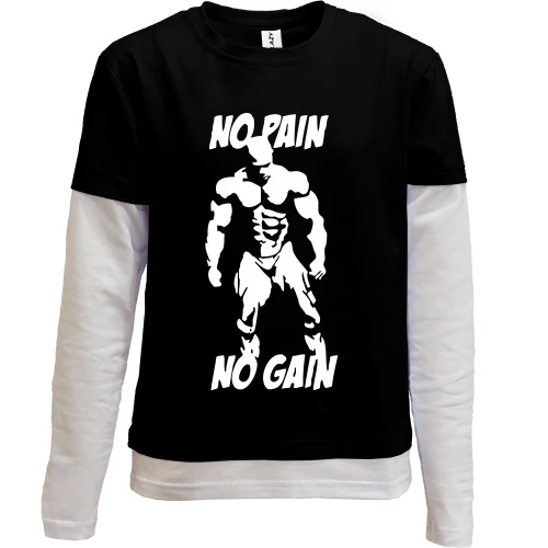 Комбинированный детский лонгслив, черный, No pain no gain