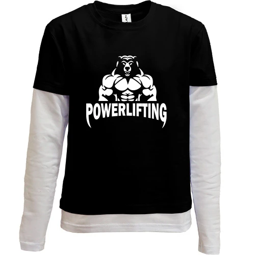 Комбинированный детский лонгслив, черный, Powerlifting bear