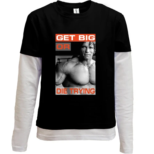 Комбинированный детский лонгслив, Черный, c Арни "Get big or die trying"