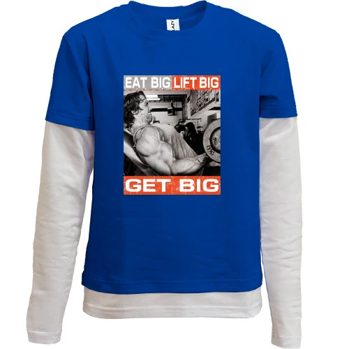 Комбинированный детский лонгслив, Синий, с Шварценеггером "Get Big"