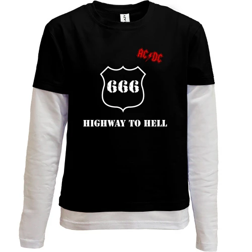 Комбинированный детский лонгслив, черный, AC/DC - Highway to hell