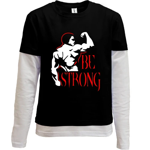 Комбинированный детский лонгслив, черный, Be strong