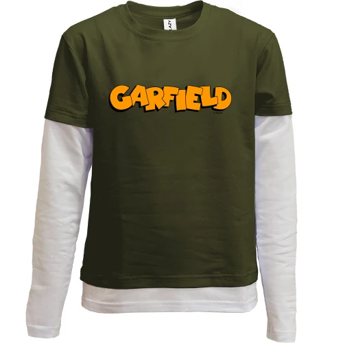 Комбінований дитячий лонгслів, хакі, з написом "Garfield"