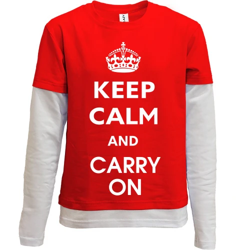 Комбинированный детский лонгслив, красный, Keep Calm and Carry On