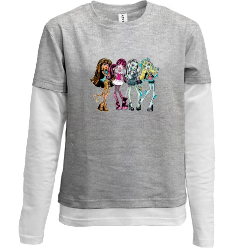 Комбинированный детский лонгслив с куклами Monster High