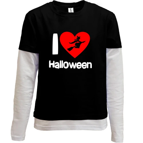 Комбинированный детский лонгслив, черный, I love Halloween