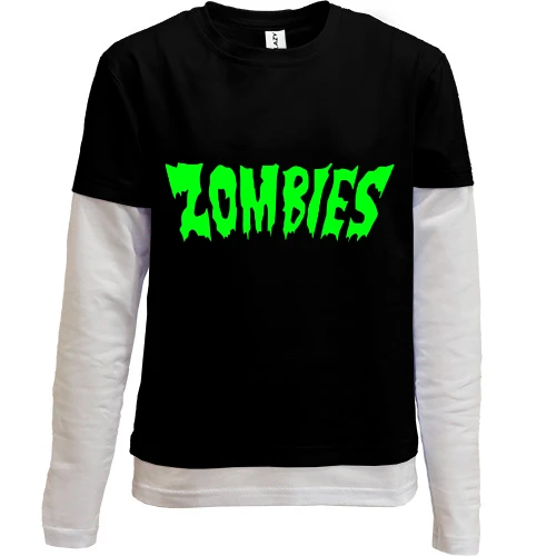 Комбинированный детский лонгслив, черный, с надписью Zombies