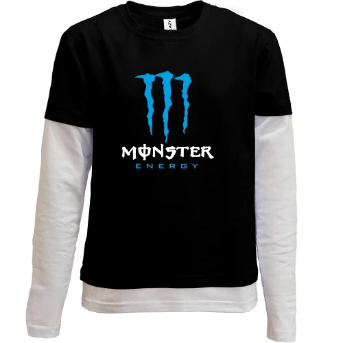 Комбинированный детский лонгслив, черный, Monster energy (blue)