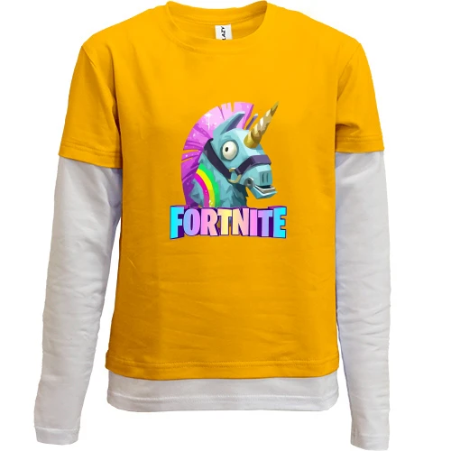 Комбинированный детский лонгслив, желтый, с единорогом "fortnite"
