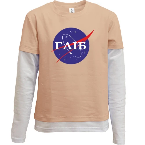 Комбінований дитячий лонгслів, Чорний, Гліб (NASA Style)