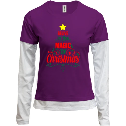 Женский лонгслив Комби с надписью "believe in the magic"