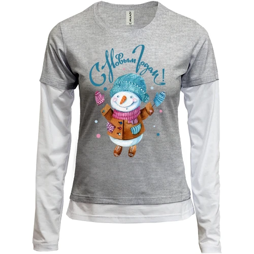 Женский лонгслив Комби со снеговиком и надписью "С Новым Годом"