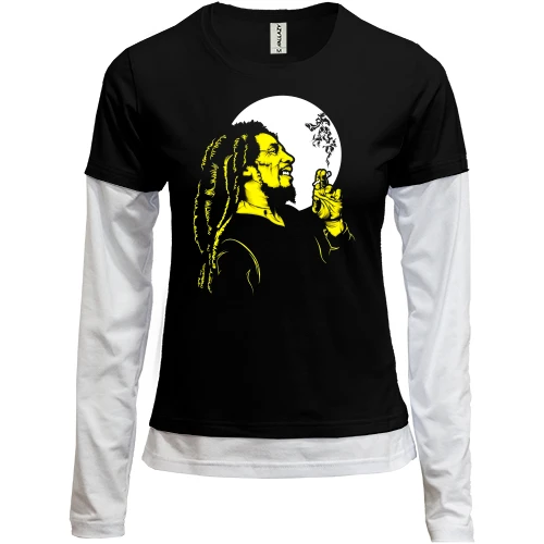 Женский лонгслив Комби, черный, Bob Marley на фоне луны