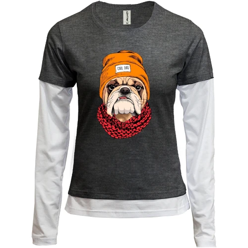 Женский лонгслив Комби с бульдогом (Cool dog)