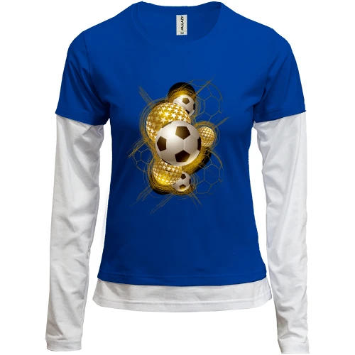 Жіночий лонгслів Комбі, Синій, з золотими м'ячами