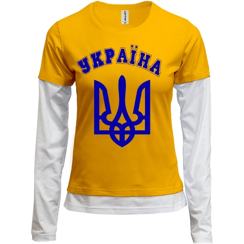 Женский лонгслив Комби с гербом и надписью «Украина»