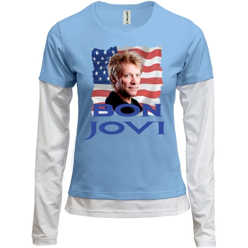 Женский лонгслив Комби, синий, Bon Jovi с флагом
