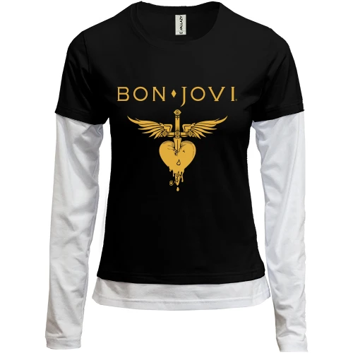 Женский лонгслив Комби, черный, Bon Jovi gold logo