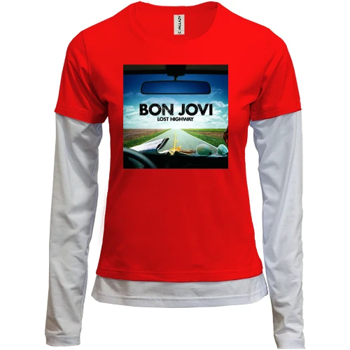 Женский лонгслив Комби, красный, Bon Jovi - Lost Highway