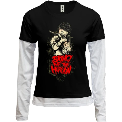 Женский лонгслив Комби, черный, c Bring me the horizon girl (2)