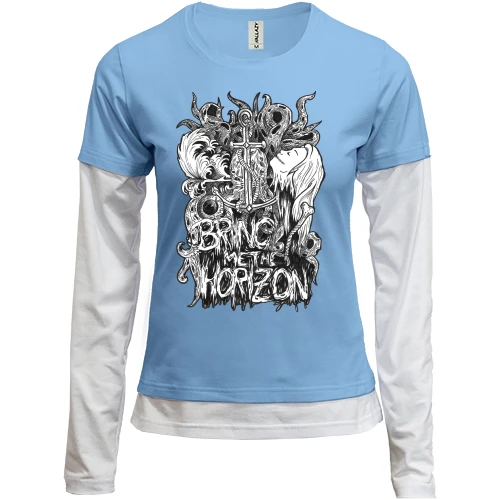 Женский лонгслив Комби, синий, c Bring me the horizon арт
