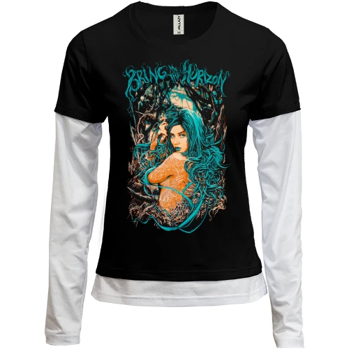 Женский лонгслив Комби, черный, c Bring me the horizon Girl ART