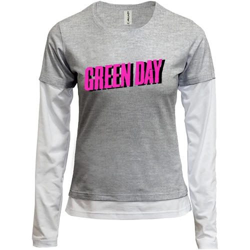 Женский лонгслив Комби, синий, Green day розовый логотип
