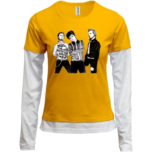 Женский лонгслив Комби, желтый, Green day (рисунок)