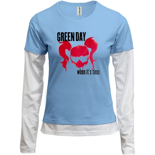 Женский лонгслив Комби, синий, Green day - When it's time