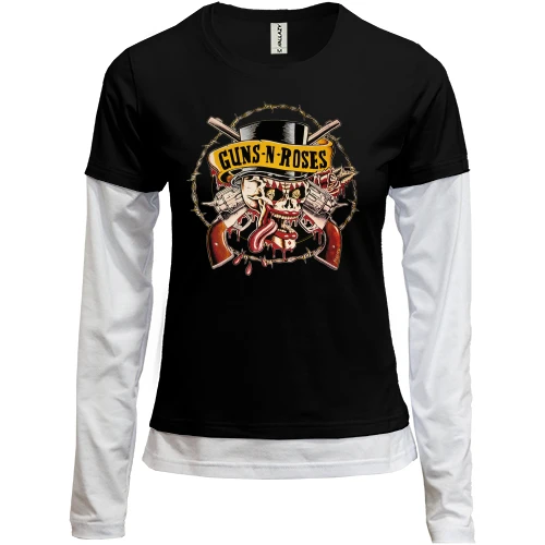 Женский лонгслив Комби, черный, Guns'n Roses (Череп)