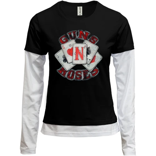 Женский лонгслив Комби, черный, Guns N’ Roses (карты)