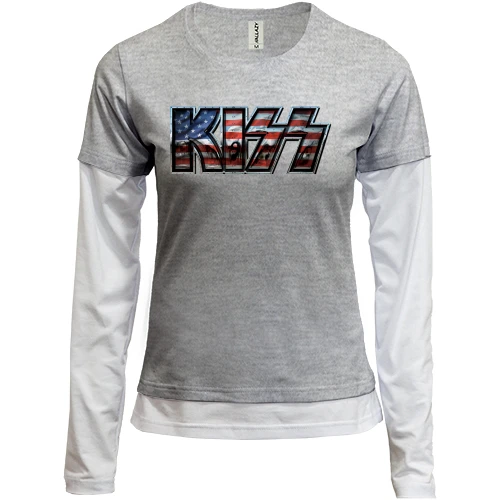 Женский лонгслив Комби KISS на американском флаге
