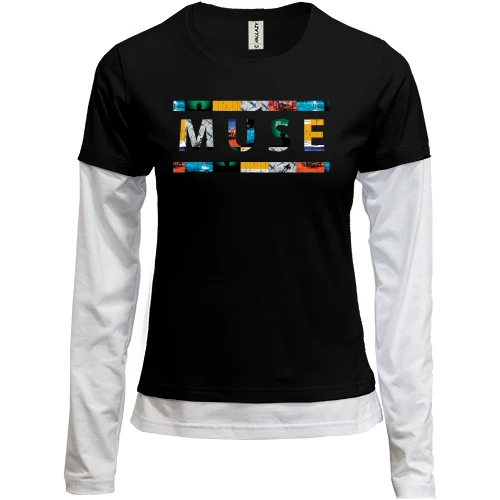 Женский лонгслив Комби, черный, Muse (коллаж)