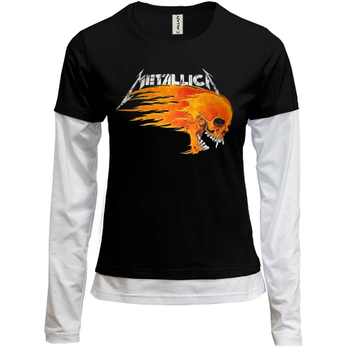 Женский лонгслив Комби Metallica (с огненным черепом)