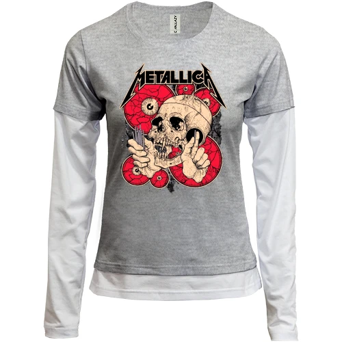 Женский лонгслив Комби, синий, Metallica (арт череп)