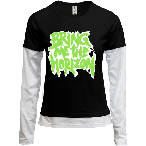Женский лонгслив Комби, черный, Bring me the horizon logo green