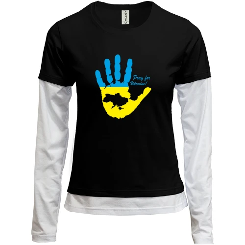 Женский лонгслив Комби с фразой «Pray for Ukraine», ладонью и картой