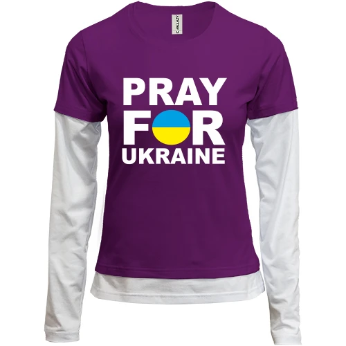 Женский лонгслив Комби с надписью «Pray for Ukraine» в сине-жёлтом круге