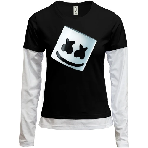 Жіночий лонгслів Комбі, Чорний, зі шоломом Marshmello