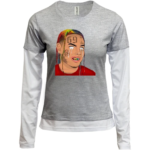 Женский лонгслив Комби, синий, с 6IX 9NINE с белыми глазами